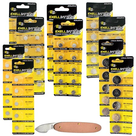 Exell Battery 81pc Essential Batteries Kit CR2032 CR927 L1121 L736 L726 & Watch Opener EB-KIT-130